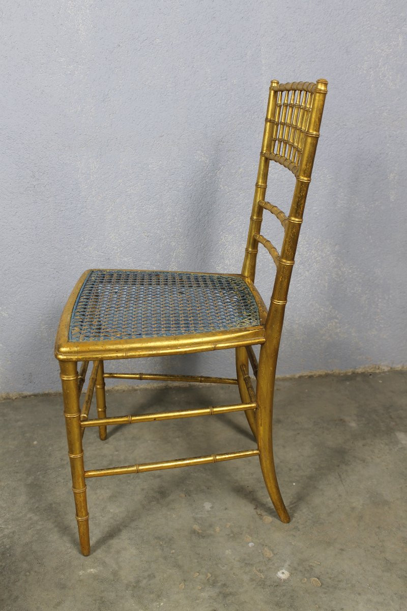 Suite de 4 chaises de théâtre en bois doré style bambou époque fin 19ème-photo-5
