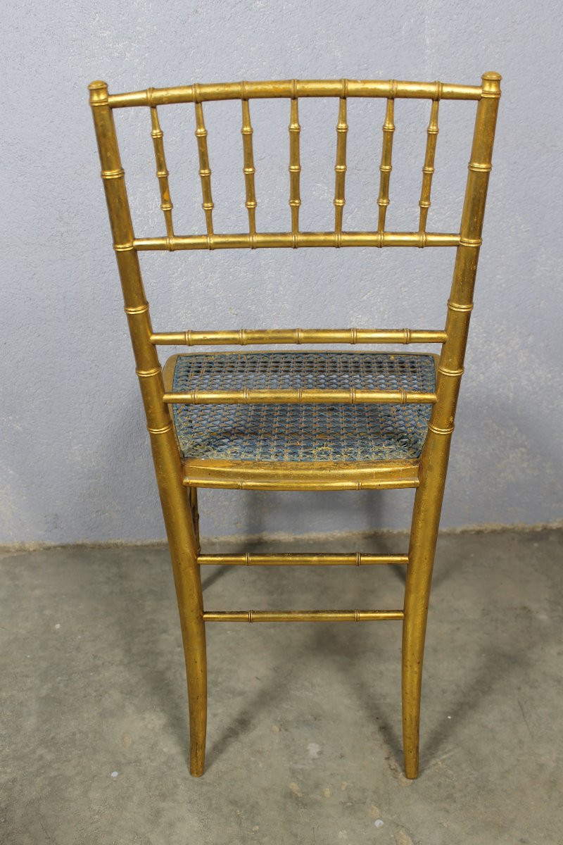 Suite de 4 chaises de théâtre en bois doré style bambou époque fin 19ème-photo-6