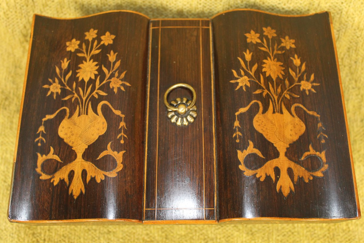 Coffret à bijoux en marqueterie de bois clair sur palissandre époque Charles X 19ème-photo-5