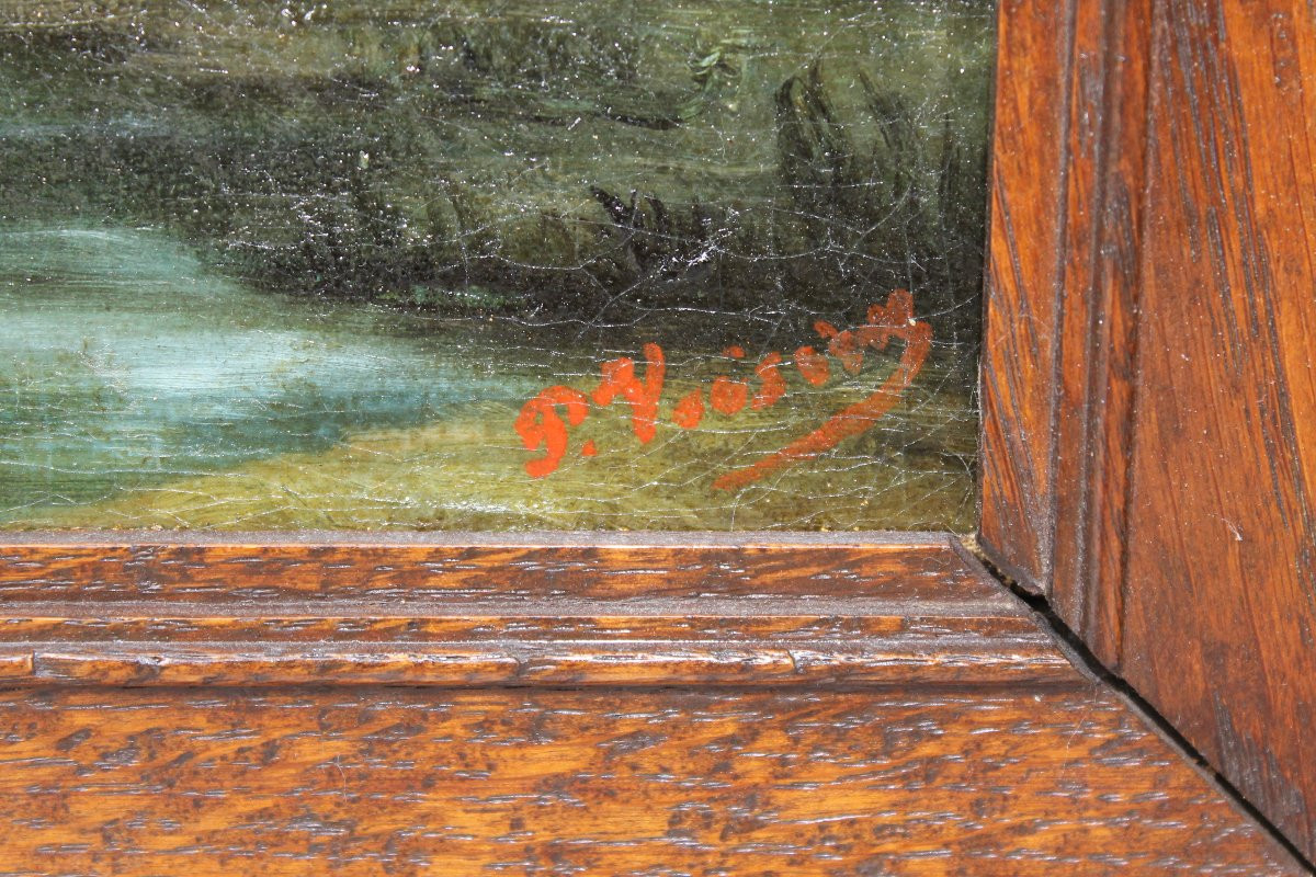 Huile sur toile Vaches dans un champ normand époque début 20ème signée datée et encadrée-photo-1