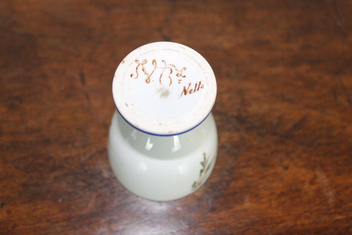 12 coquetiers en faïence fine de Bordeaux service Nella  oiseaux et fleurs japonisant ép. 19ème-photo-3