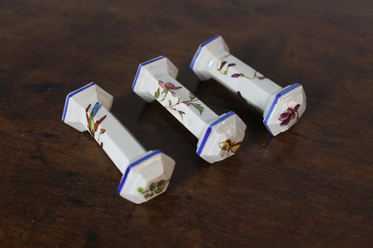 12 Knife Holders In Fine Bordeaux Earthenware, Nella Service, Birds And Flowers, Japanese Style, 19th Century-photo-4