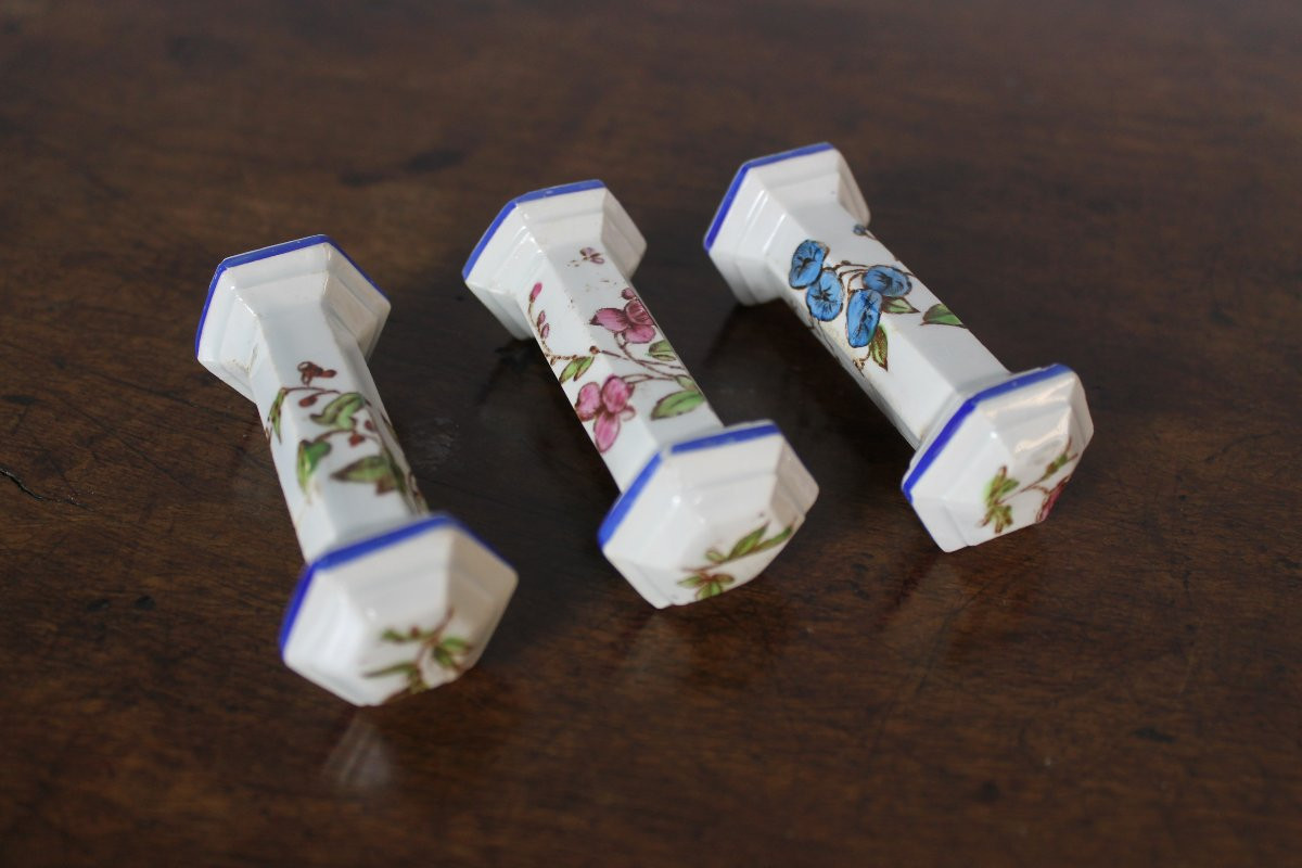 12 Knife Holders In Fine Bordeaux Earthenware, Nella Service, Birds And Flowers, Japanese Style, 19th Century-photo-1