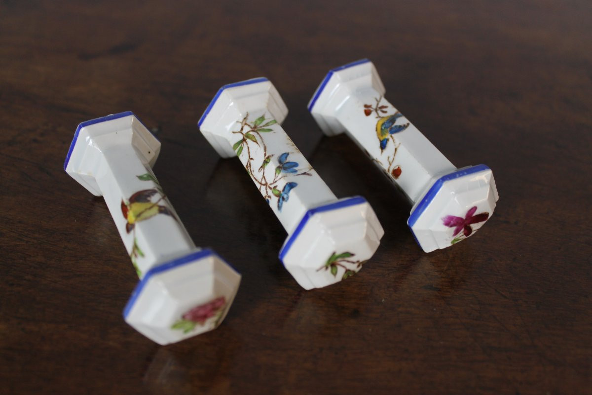 12 Knife Holders In Fine Bordeaux Earthenware, Nella Service, Birds And Flowers, Japanese Style, 19th Century-photo-2