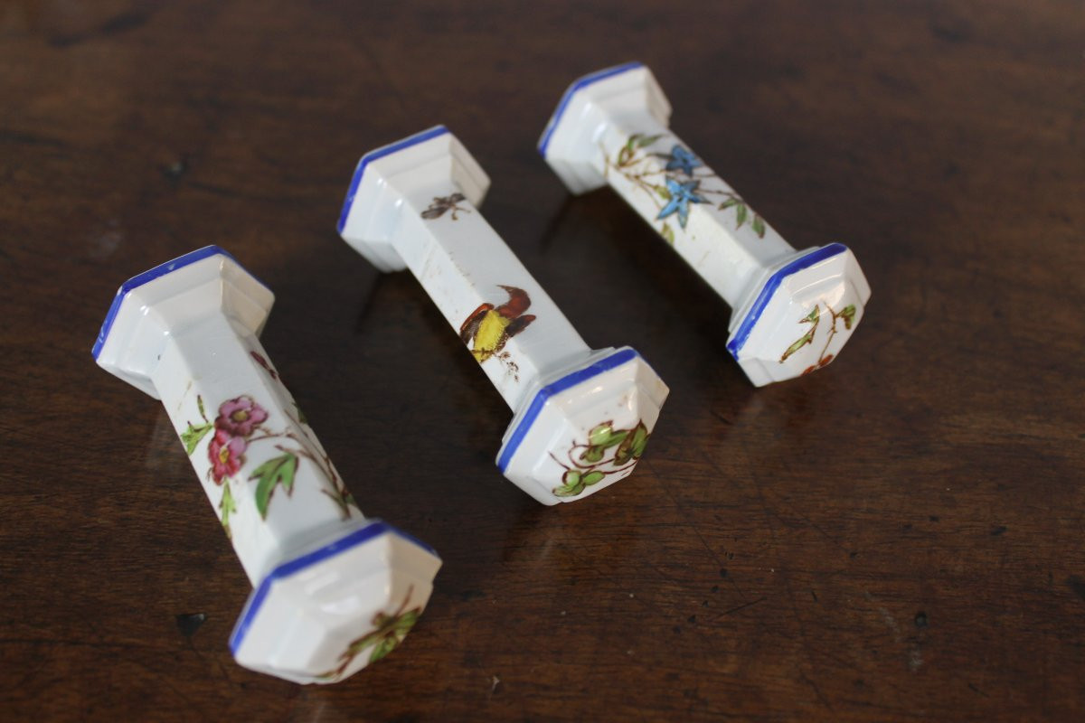 12 Knife Holders In Fine Bordeaux Earthenware, Nella Service, Birds And Flowers, Japanese Style, 19th Century-photo-3