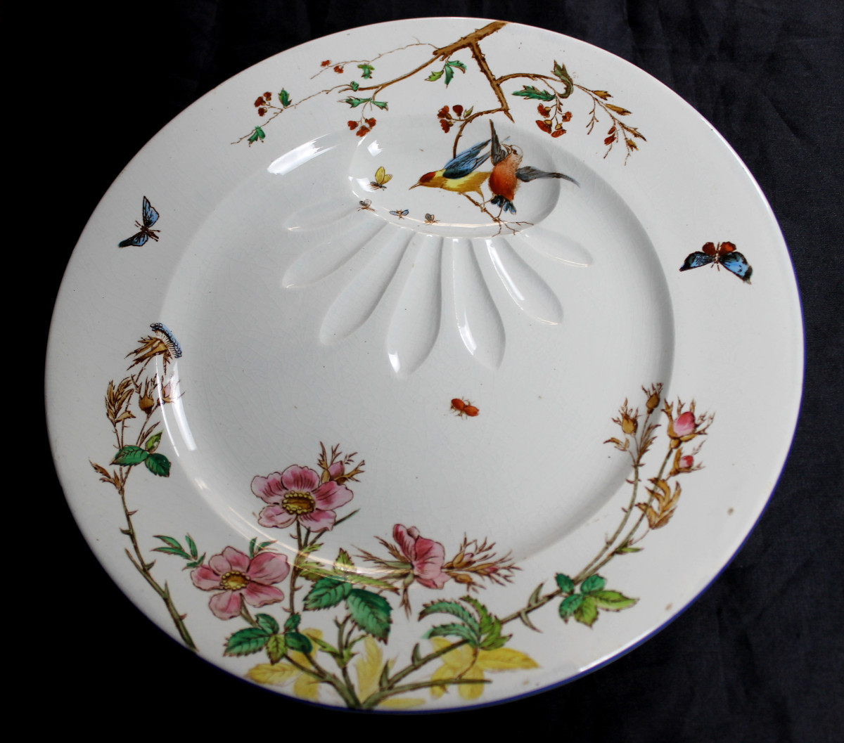 Fine Earthenware Meat Service From Bordeaux, Nella Decoration With Japanese-inspired Birds And Flowers, 19th Century-photo-1