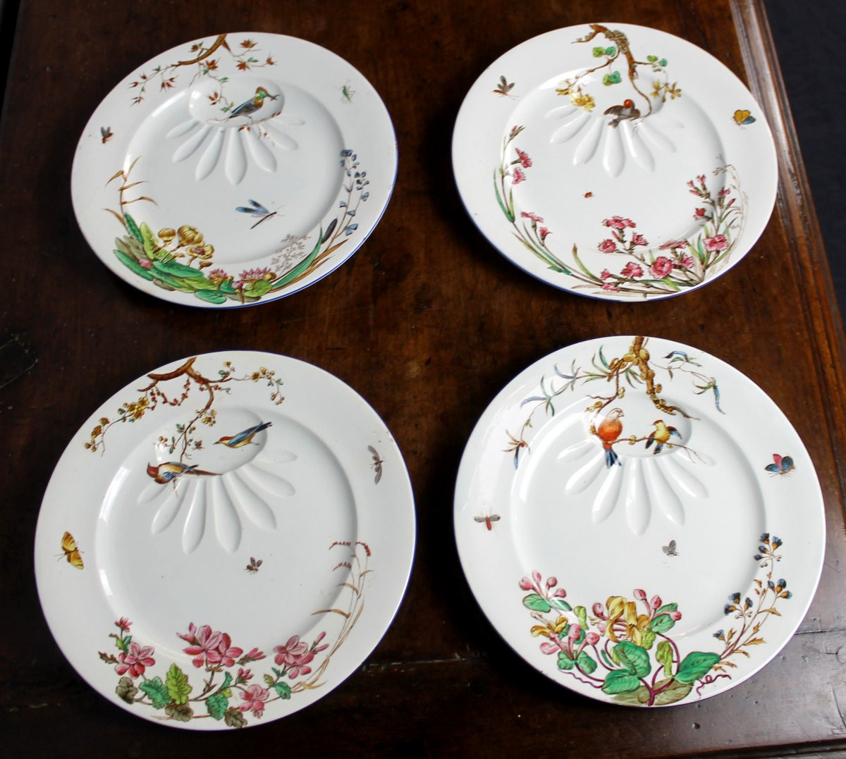 Fine Earthenware Meat Service From Bordeaux, Nella Decoration With Japanese-inspired Birds And Flowers, 19th Century-photo-4