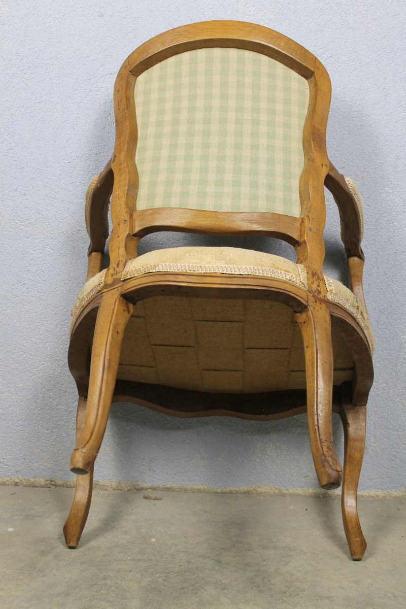 Fauteuil époque Louis XV en bois naturel avec tapisserie au point décor pastoral époque 18ème-photo-5