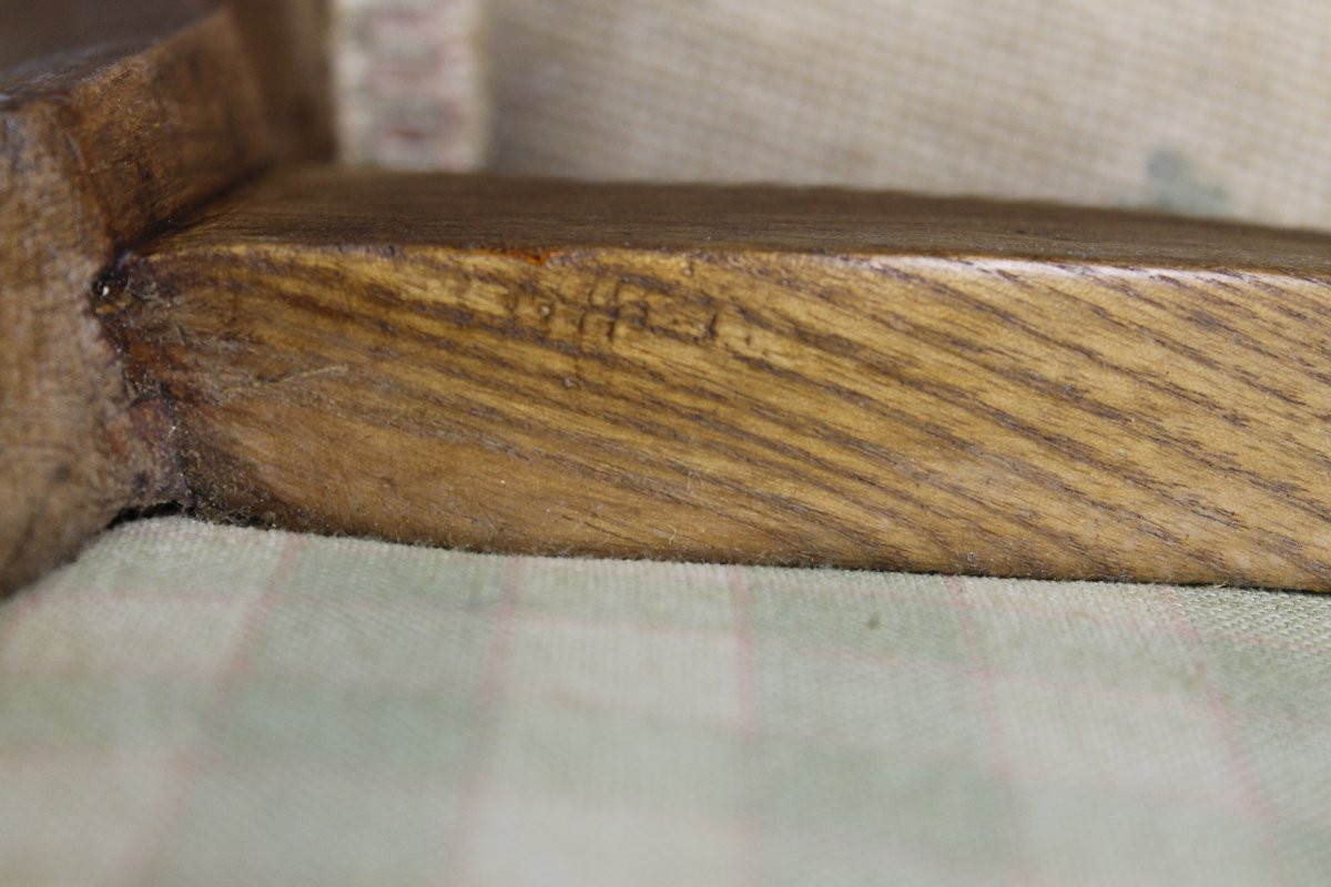 Fauteuil époque Louis XV en bois naturel avec tapisserie au point décor pastoral époque 18ème-photo-6