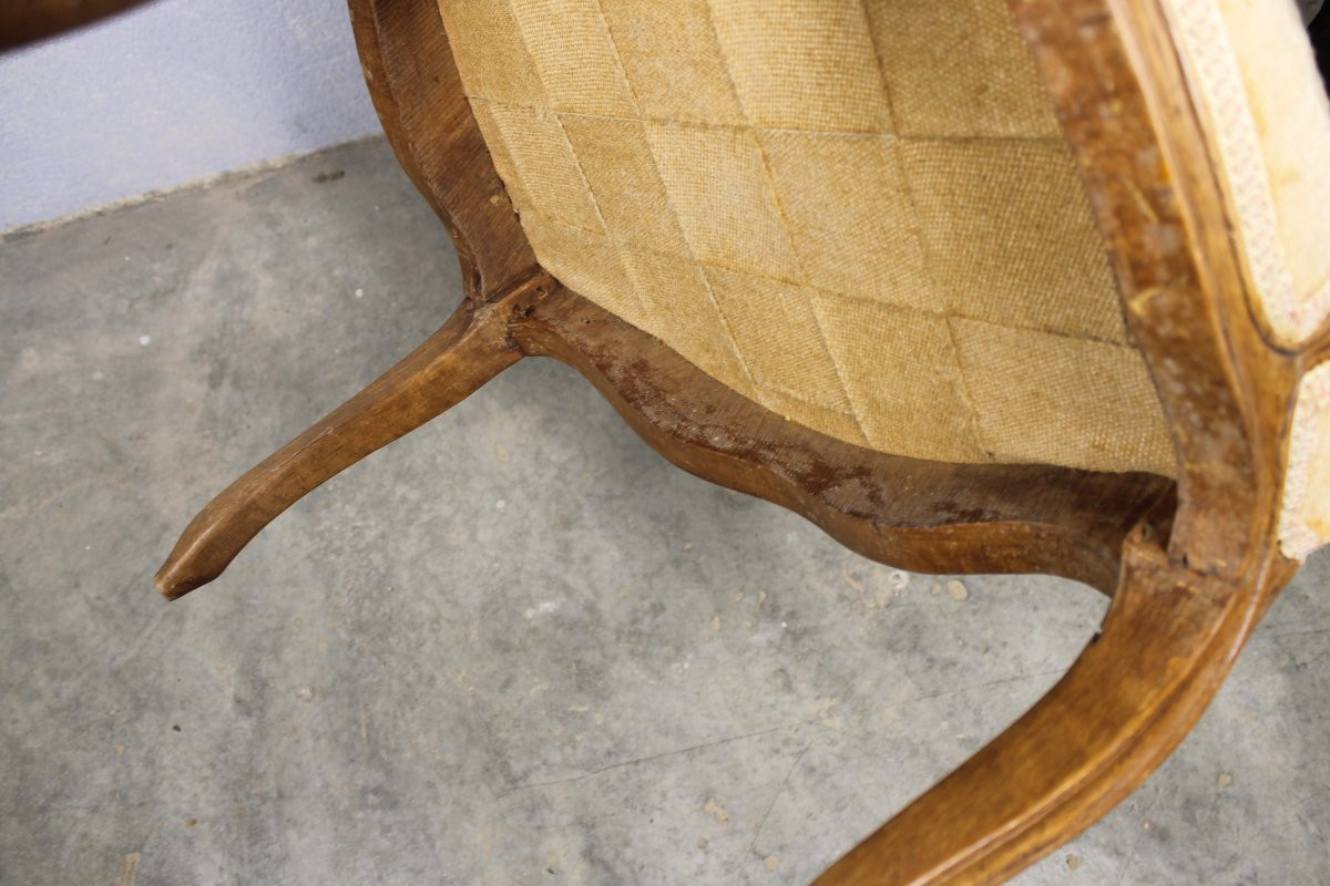 Fauteuil époque Louis XV en bois naturel avec tapisserie au point décor pastoral époque 18ème-photo-7