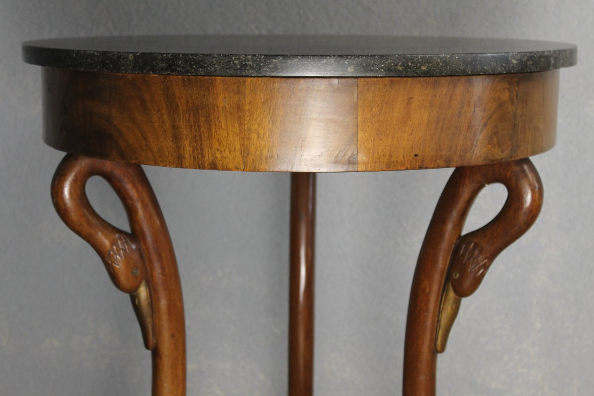 Guéridon tripode en acajou dessus en marbre gris Sainte Anne style Empire époque fin 19ème-photo-2