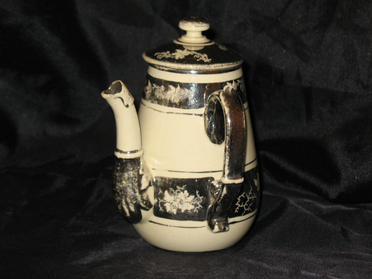 19th-century Earthenware Chocolate Pot From Langeais, Signed Cb, Decorated With Pansies.-photo-2
