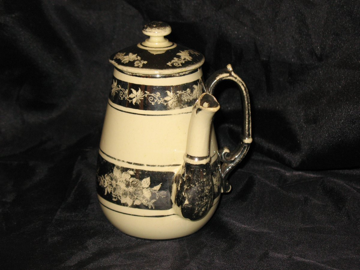 19th-century Earthenware Chocolate Pot From Langeais, Signed Cb, Decorated With Pansies.-photo-3