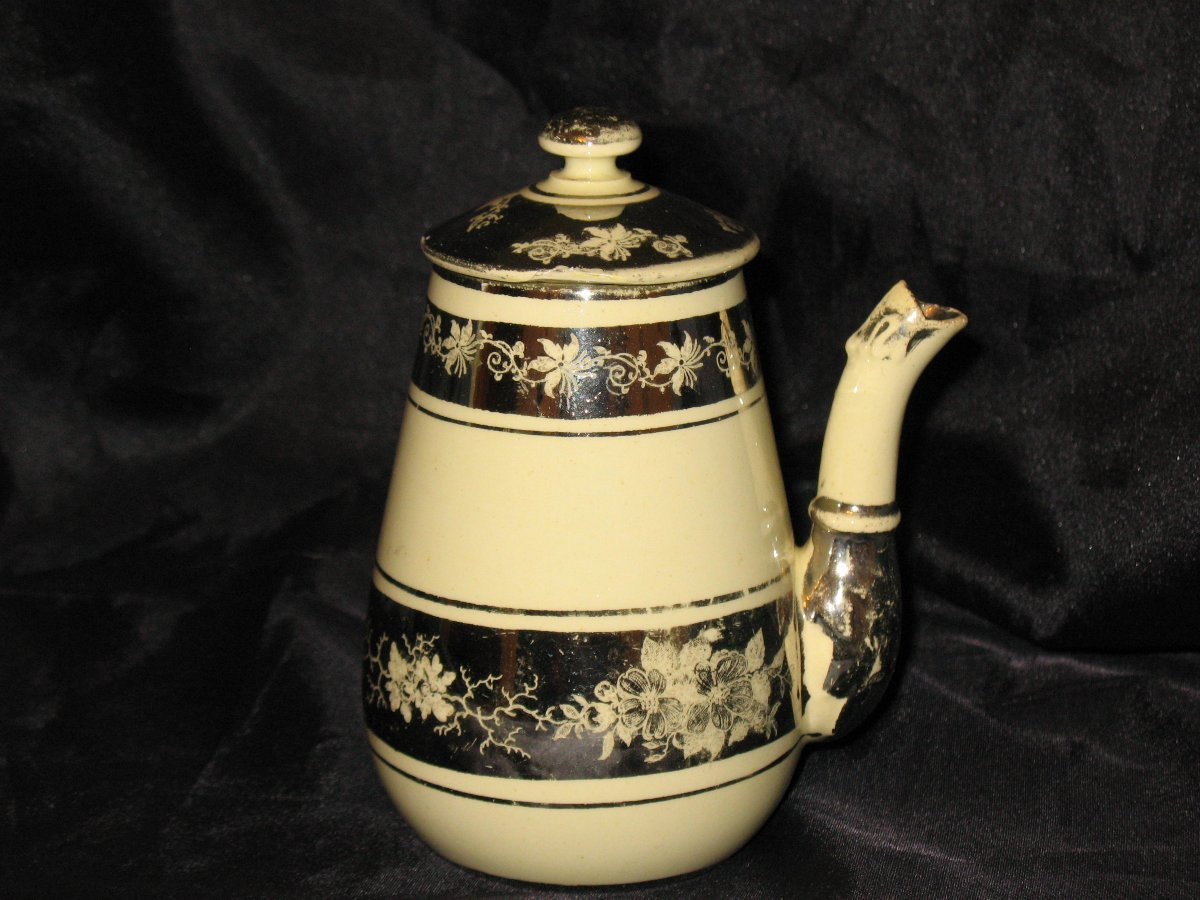 19th-century Earthenware Chocolate Pot From Langeais, Signed Cb, Decorated With Pansies.-photo-4