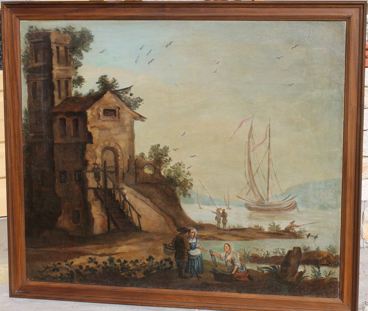 Paysage de bord de mer huile sur toile dans le goût de Charles Lacroix de Marseille ép. 19ème-photo-4