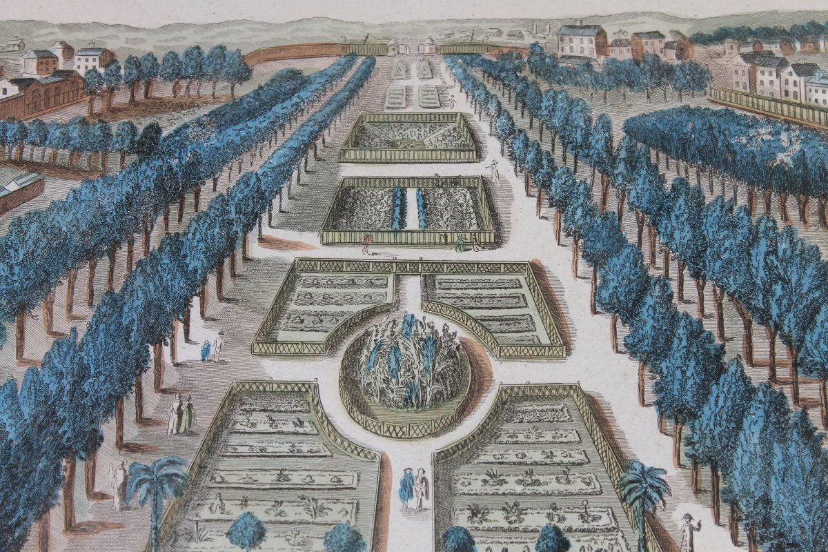 Framed Watercolor Optical Views Of Paris, 18th Century: General View And View Of The Jardin Des Plantes-photo-1
