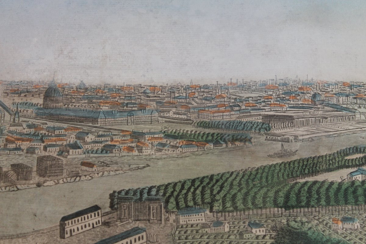 Framed Watercolor Optical Views Of Paris, 18th Century: General View And View Of The Jardin Des Plantes-photo-6