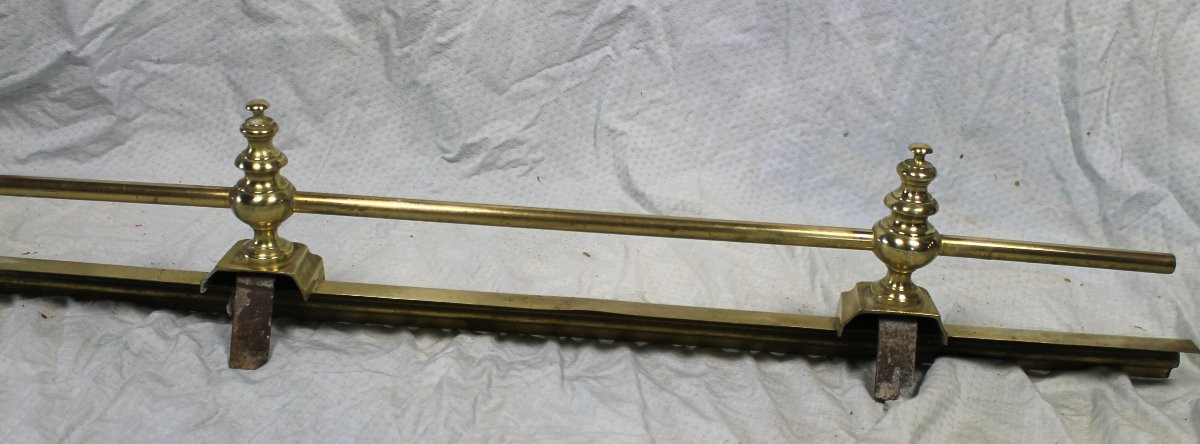 Barre de foyer - devant de cheminée époque Louis-Philippe en bronze et laiton époque 19ème-photo-1