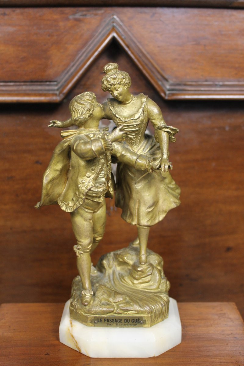 Sculpture en bronze de Barthelemy - le passage du gué - époque 19ème-photo-3