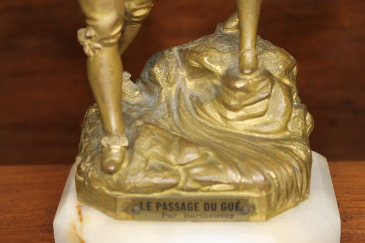 Sculpture en bronze de Barthelemy - le passage du gué - époque 19ème-photo-1