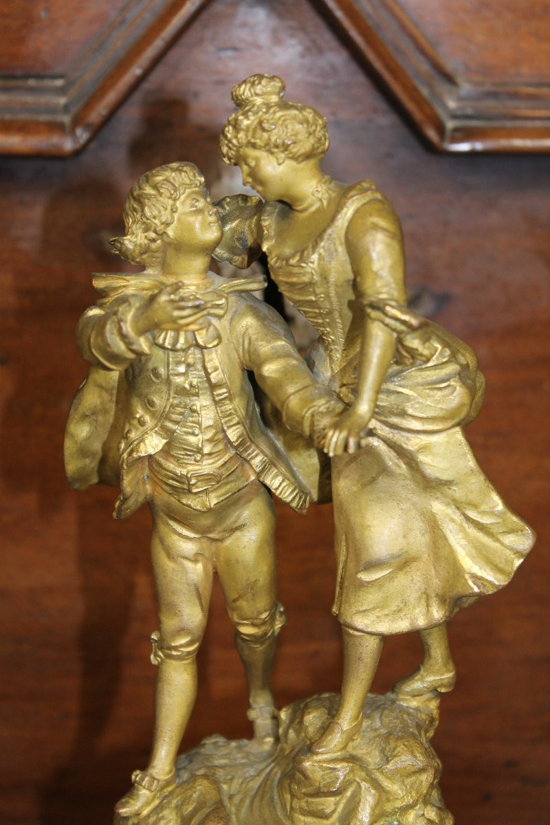 Sculpture en bronze de Barthelemy - le passage du gué - époque 19ème-photo-2