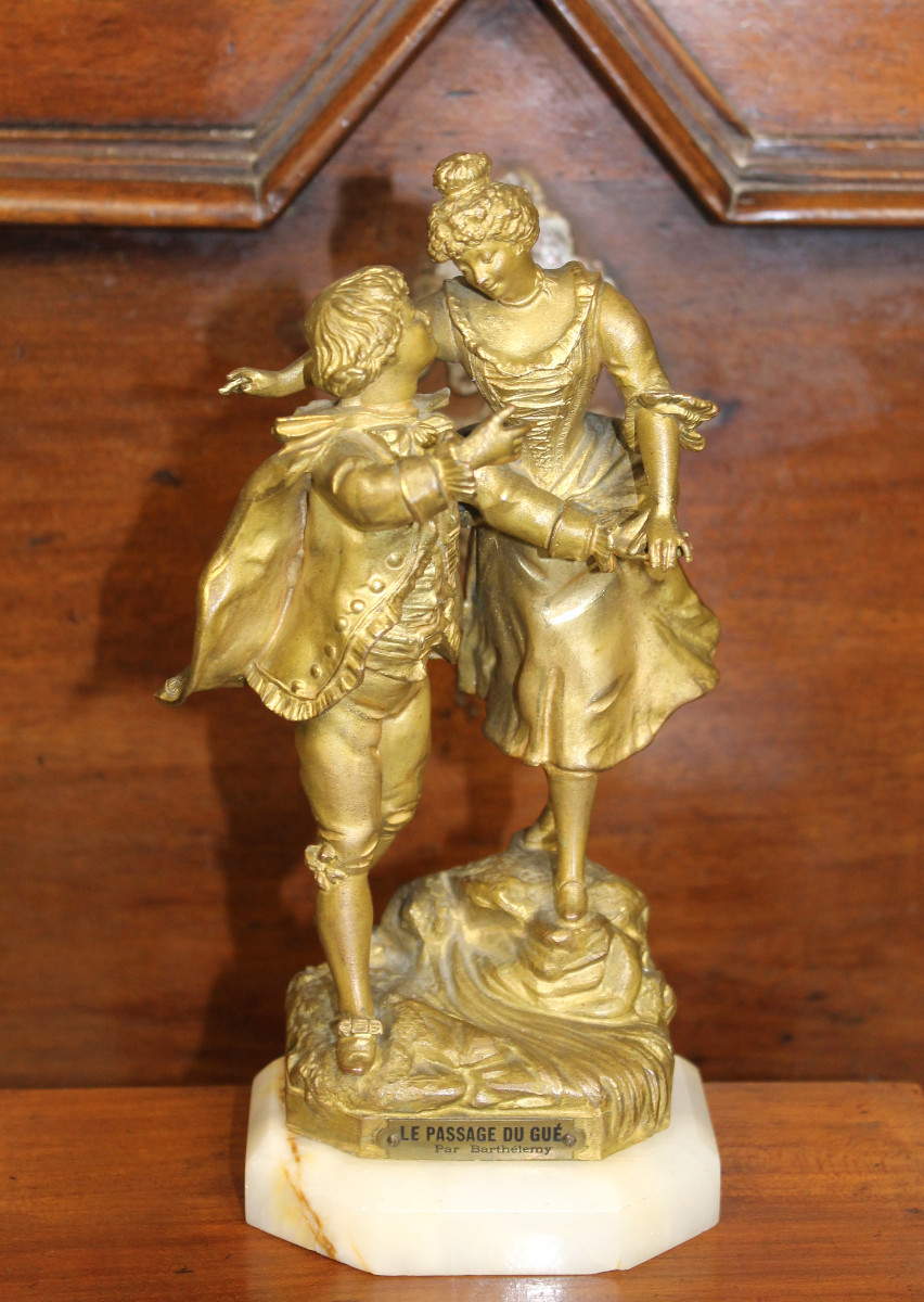 Sculpture en bronze de Barthelemy - le passage du gué - époque 19ème