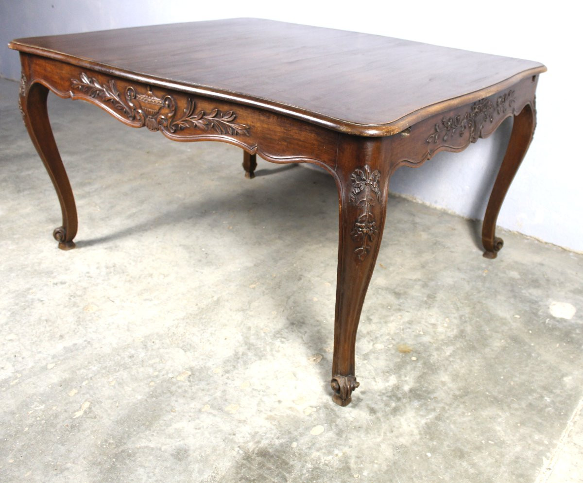 Grande table bureau en noyer sculpté avec allonges style provençal ép. fin 19ème-photo-2