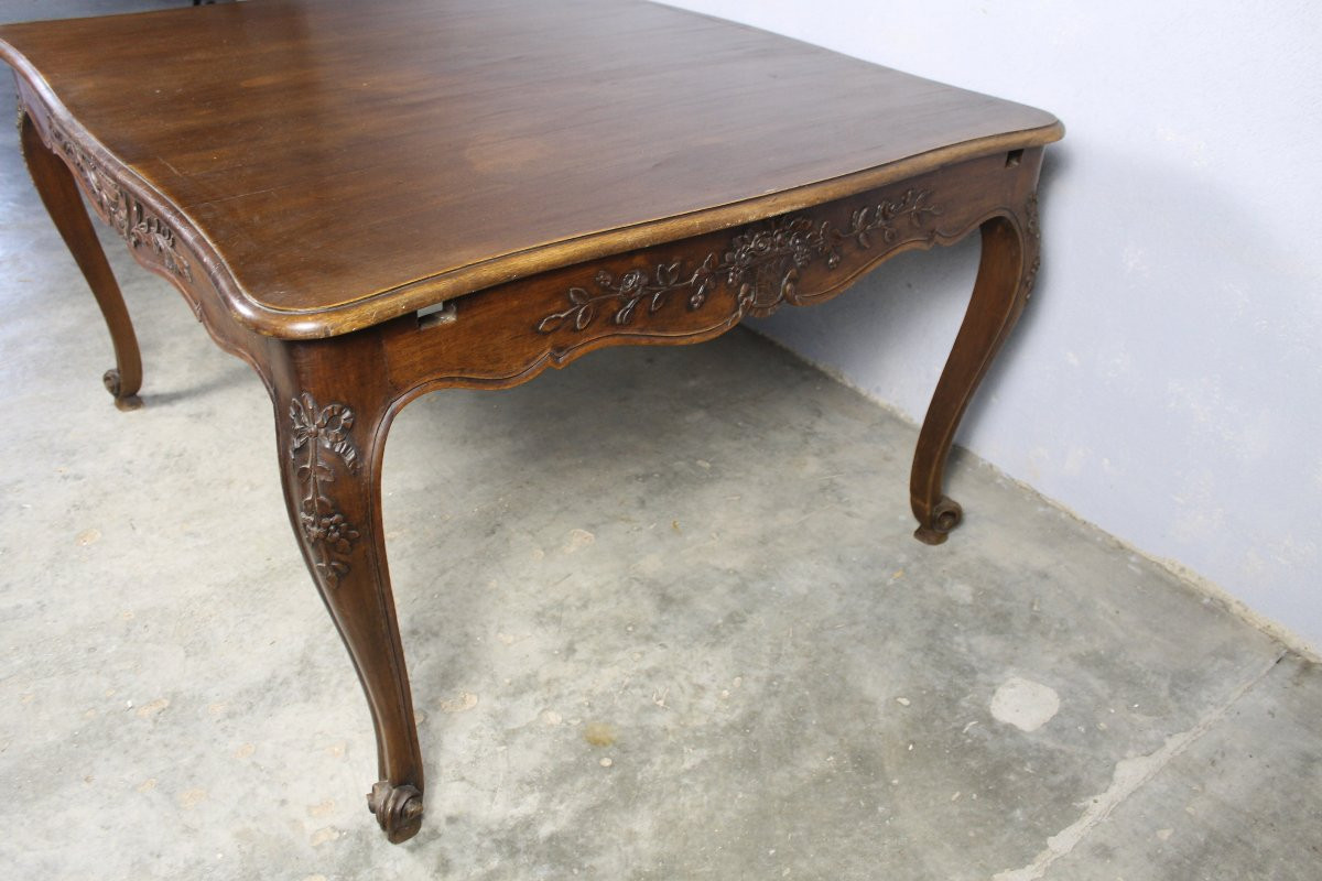 Grande table bureau en noyer sculpté avec allonges style provençal ép. fin 19ème-photo-1