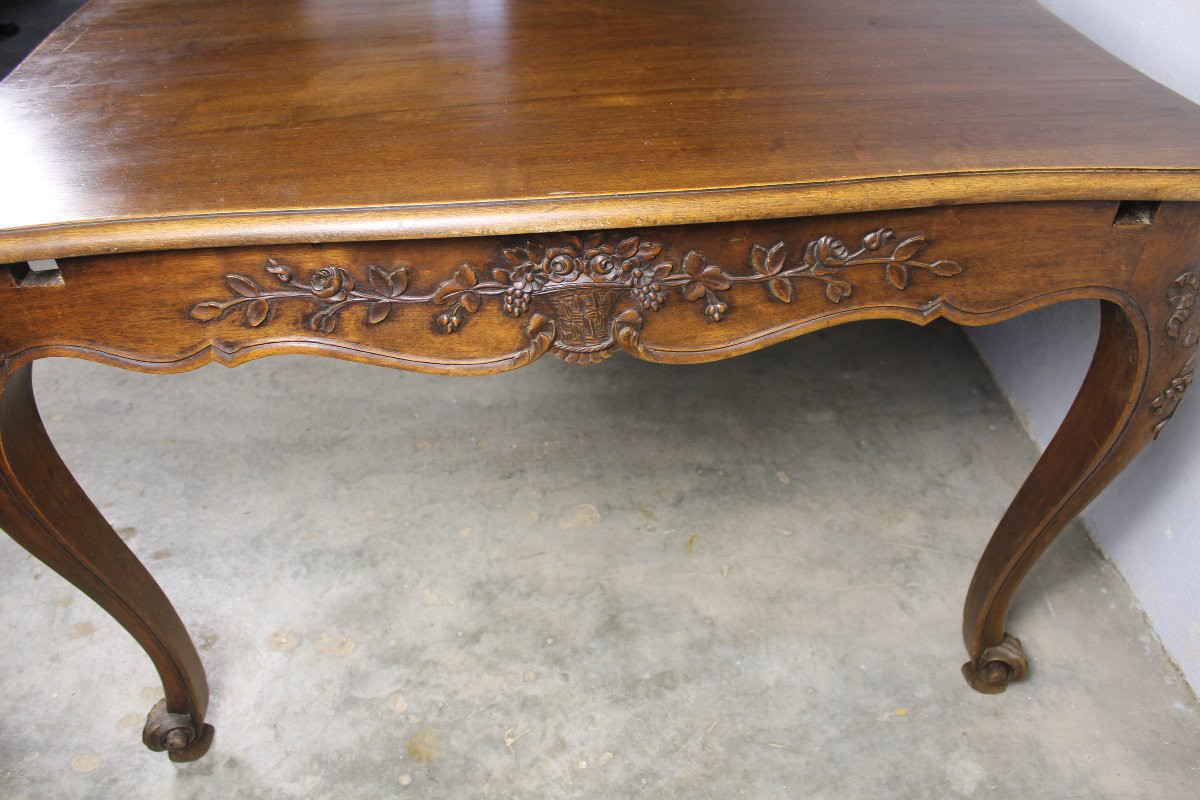 Grande table bureau en noyer sculpté avec allonges style provençal ép. fin 19ème-photo-2