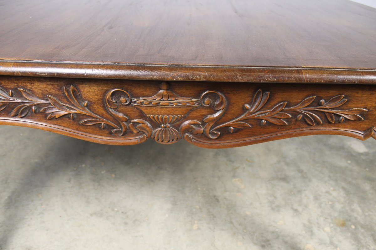 Grande table bureau en noyer sculpté avec allonges style provençal ép. fin 19ème-photo-3
