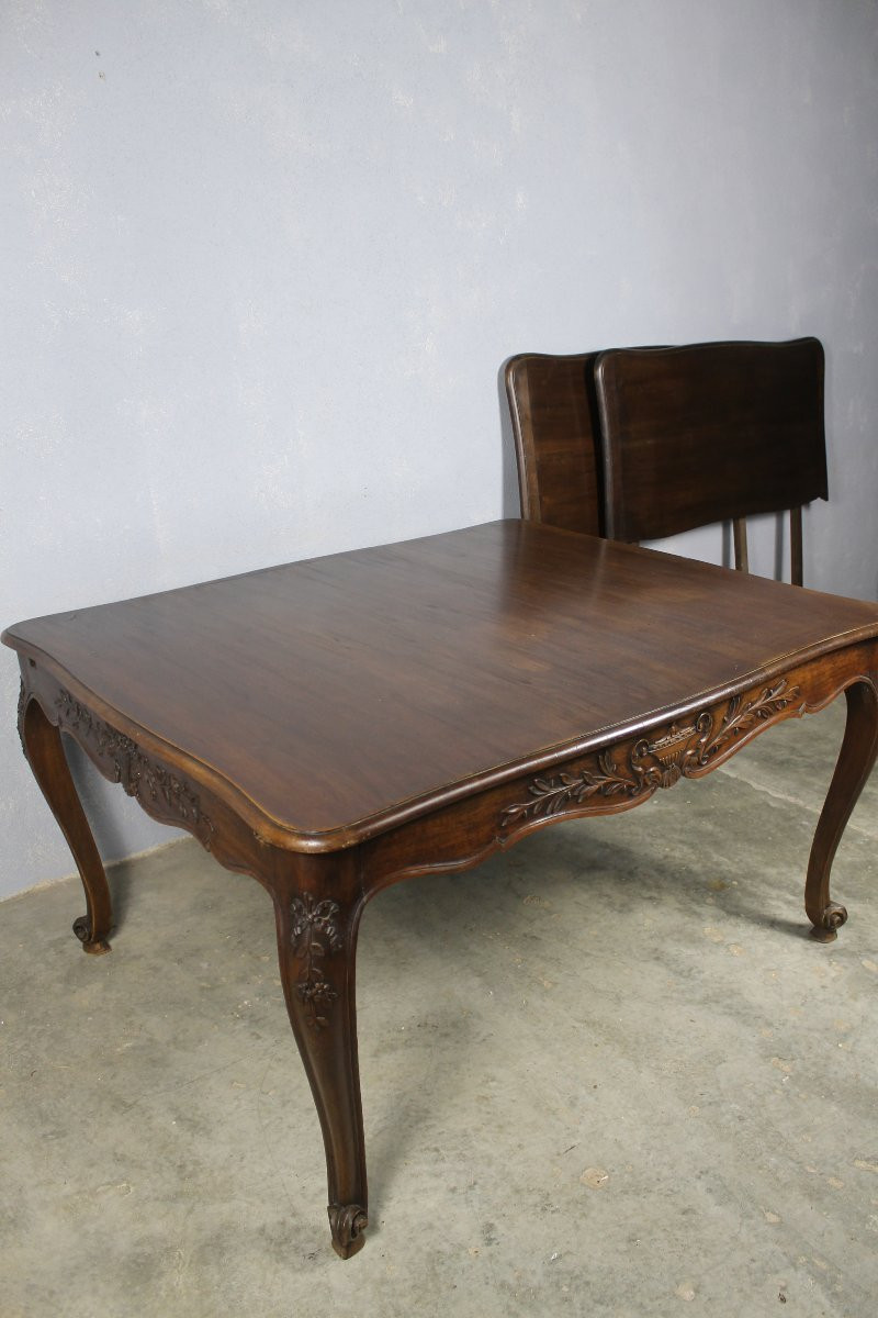 Grande table bureau en noyer sculpté avec allonges style provençal ép. fin 19ème-photo-8