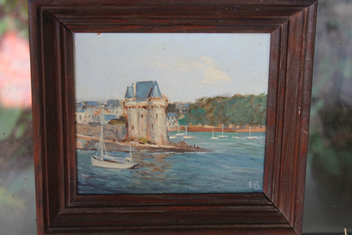 4 vues de Bretagne encadrées Saint Servan sur mer, Concarneau, Quiberon, Cancale huiles signées-photo-2