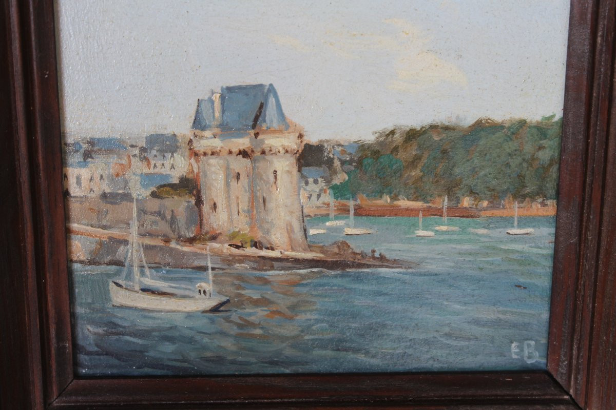 4 vues de Bretagne encadrées Saint Servan sur mer, Concarneau, Quiberon, Cancale huiles signées-photo-3