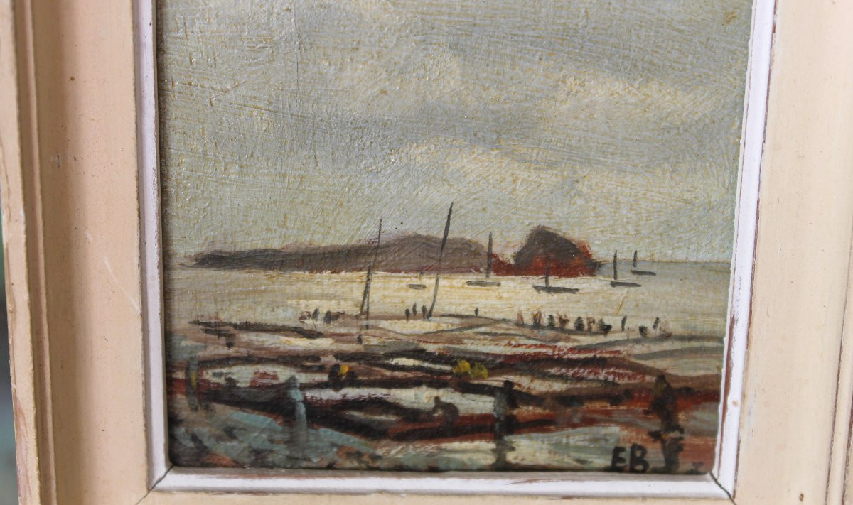 4 vues de Bretagne encadrées Saint Servan sur mer, Concarneau, Quiberon, Cancale huiles signées-photo-1