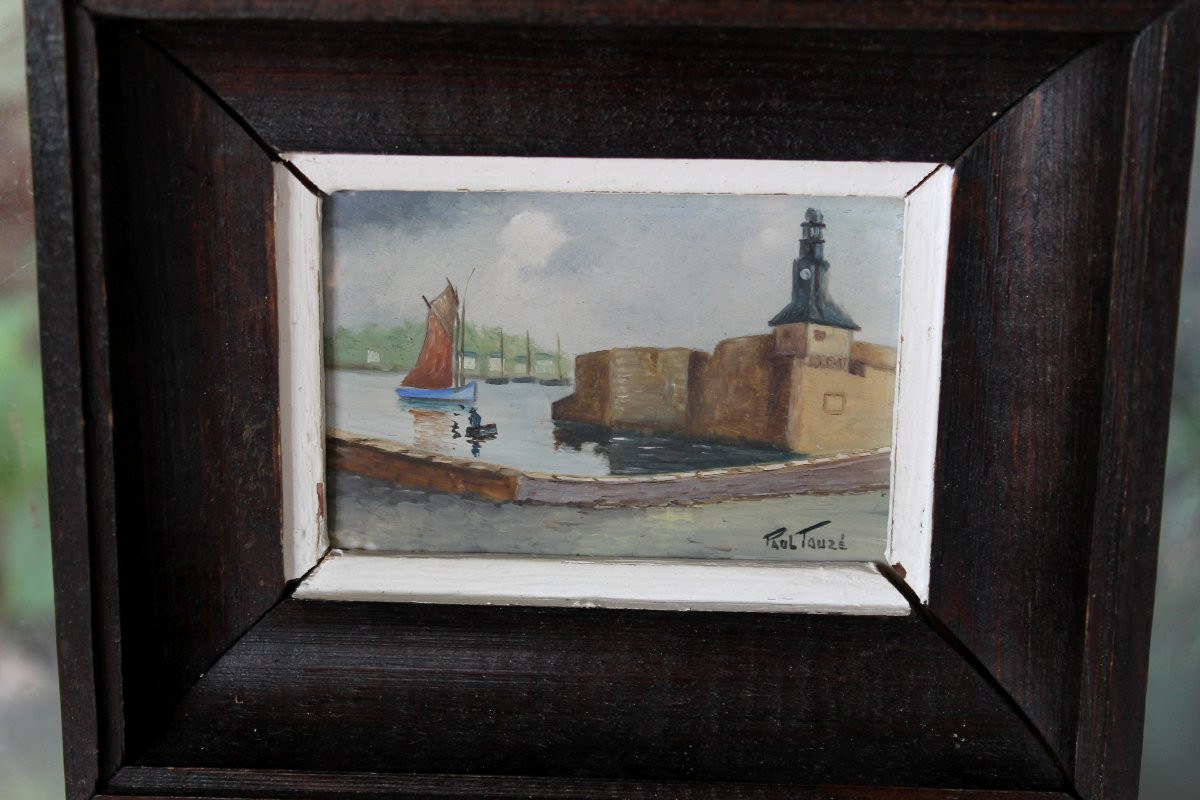 4 vues de Bretagne encadrées Saint Servan sur mer, Concarneau, Quiberon, Cancale huiles signées-photo-3