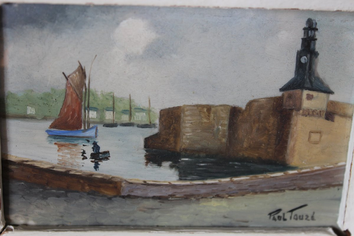 4 vues de Bretagne encadrées Saint Servan sur mer, Concarneau, Quiberon, Cancale huiles signées-photo-4