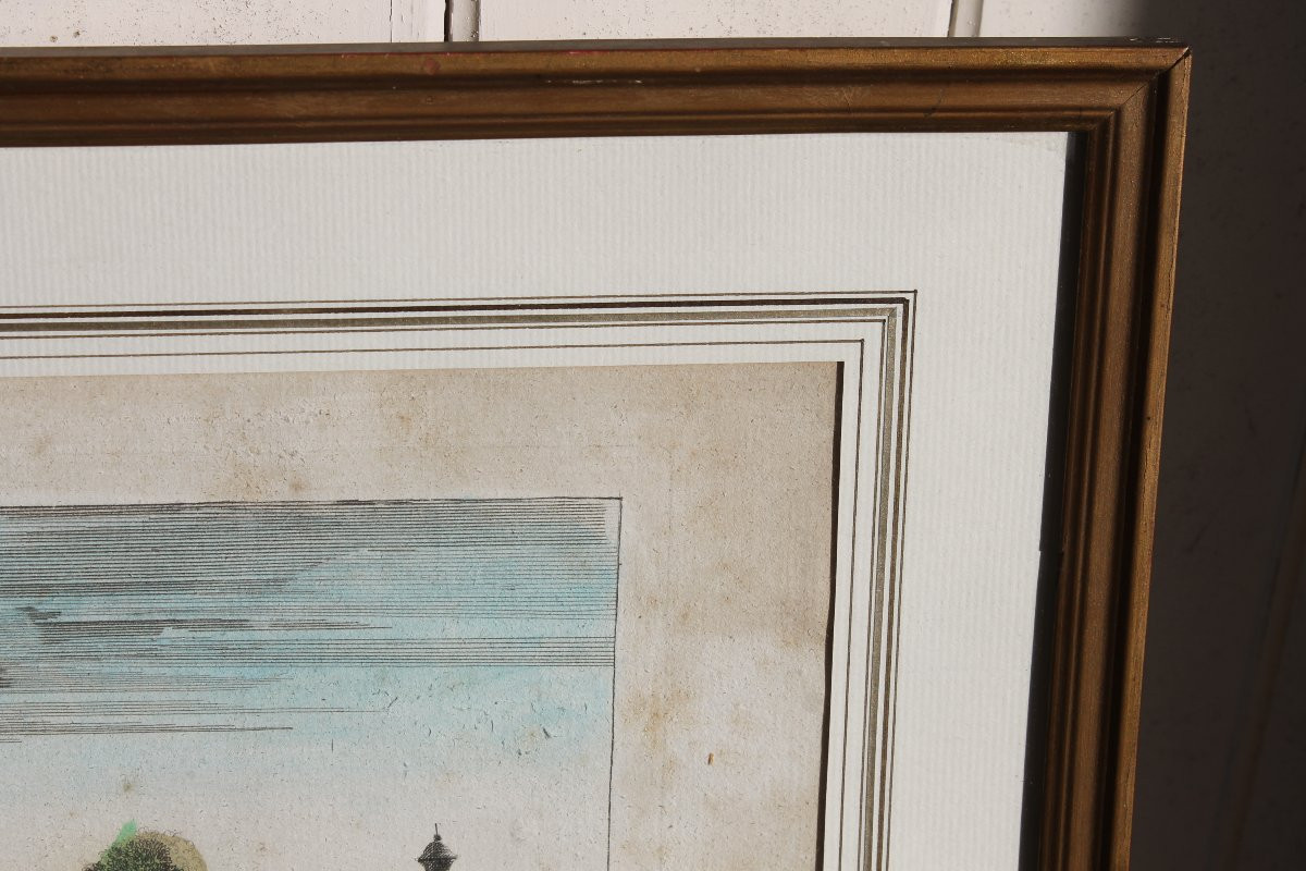 Vue de Maârsen en Hollande Vue d'optique encadrée et aquarellée époque 18ème -photo-4