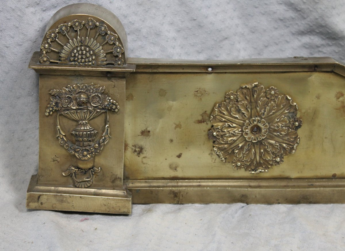 Barre de foyer devant de cheminée en bronze et laiton époque Empire début 19ème-photo-1