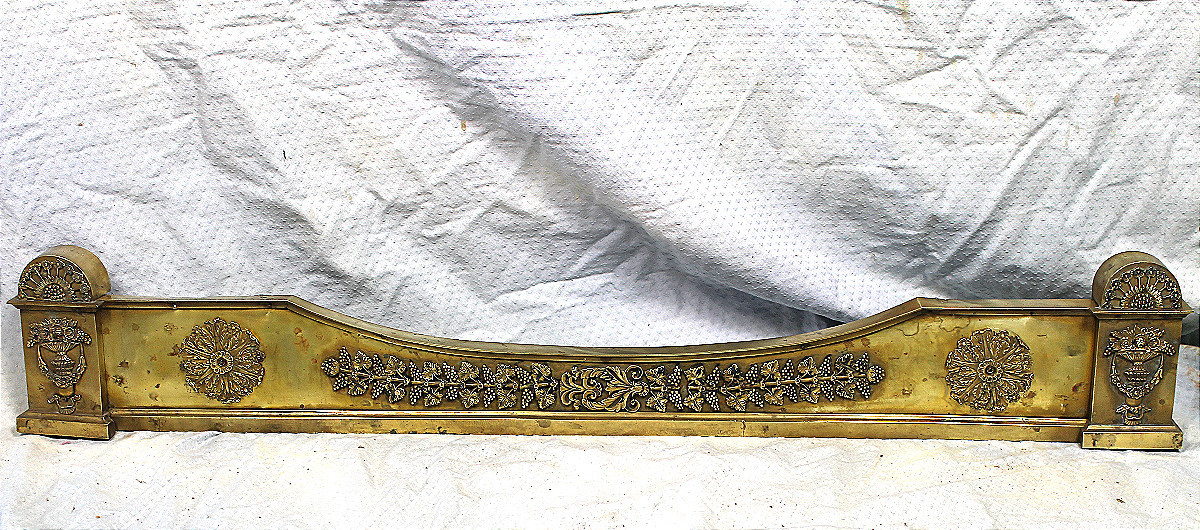 Barre de foyer devant de cheminée en bronze et laiton époque Empire début 19ème