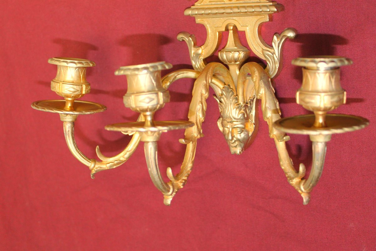 Pair Of Louis XIV Style Bronze Wall Sconces With 3 Lights, 19th Century-photo-6