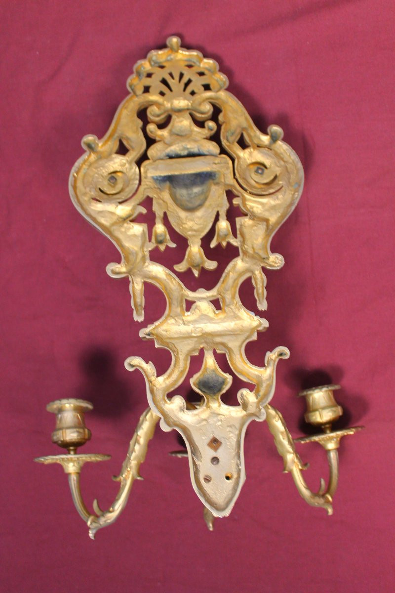 Pair Of Louis XIV Style Bronze Wall Sconces With 3 Lights, 19th Century-photo-7