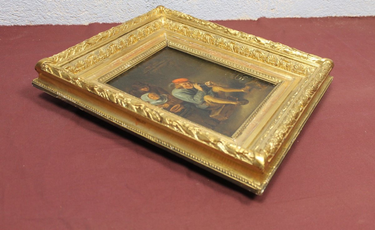 Scène d'intérieur Le fumeur de pipe Ecole Hollandaise époque 19ème Huile sur toile encadrée-photo-6