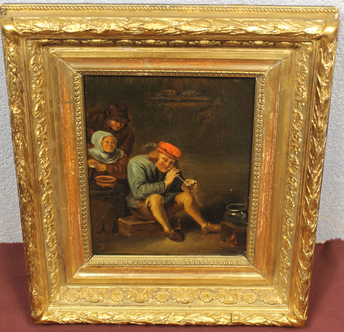 Scène d'intérieur Le fumeur de pipe Ecole Hollandaise époque 19ème Huile sur toile encadrée