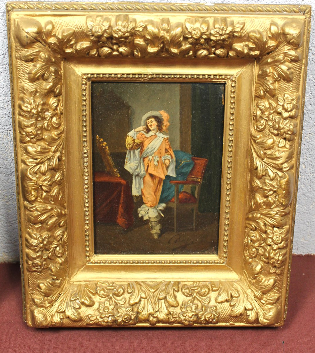Pair Of Framed Oil Paintings On Panel Depicting Musketeers In Theatrical Scenes, 19th Century-photo-3