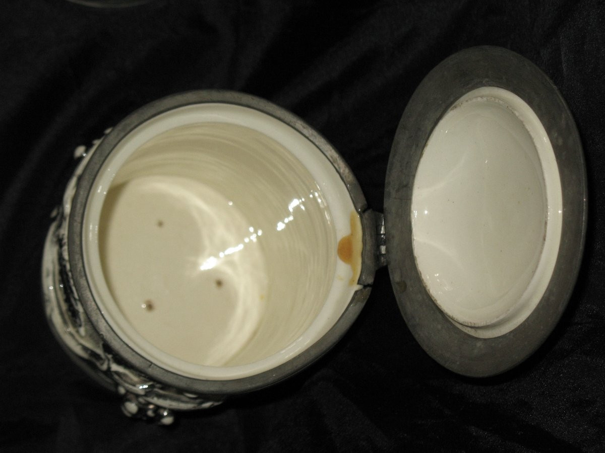 Three Earthenware Tobacco Jars From Langeais, Decorated With Pear Trees And Vines, Marked Cb, 19th Century-photo-1