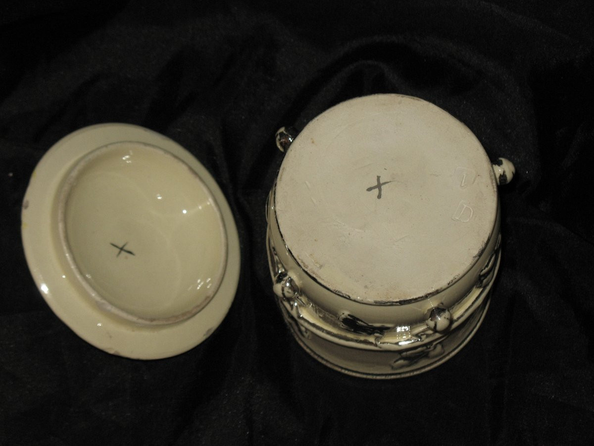 Three Earthenware Tobacco Jars From Langeais, Decorated With Pear Trees And Vines, Marked Cb, 19th Century-photo-5