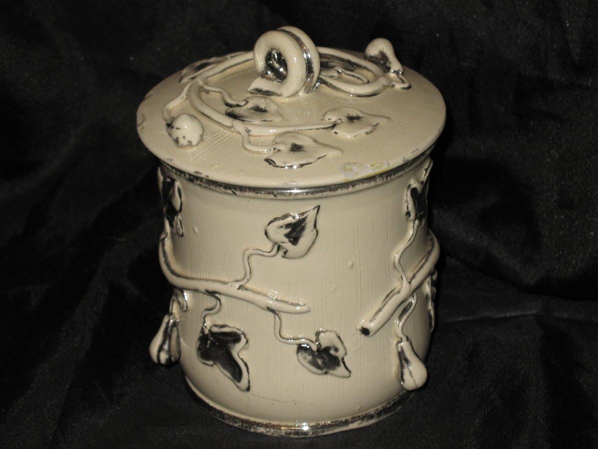 Three Earthenware Tobacco Jars From Langeais, Decorated With Pear Trees And Vines, Marked Cb, 19th Century-photo-6