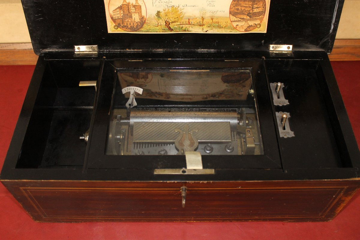 Boite à musique à 8 airs dans son coffret en palissandre époque 19ème Fonctionne-photo-1