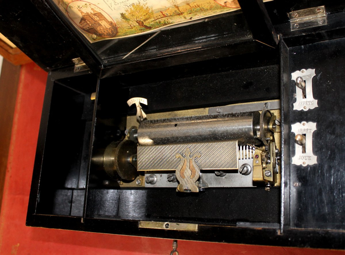 Boite à musique à 8 airs dans son coffret en palissandre époque 19ème Fonctionne-photo-3