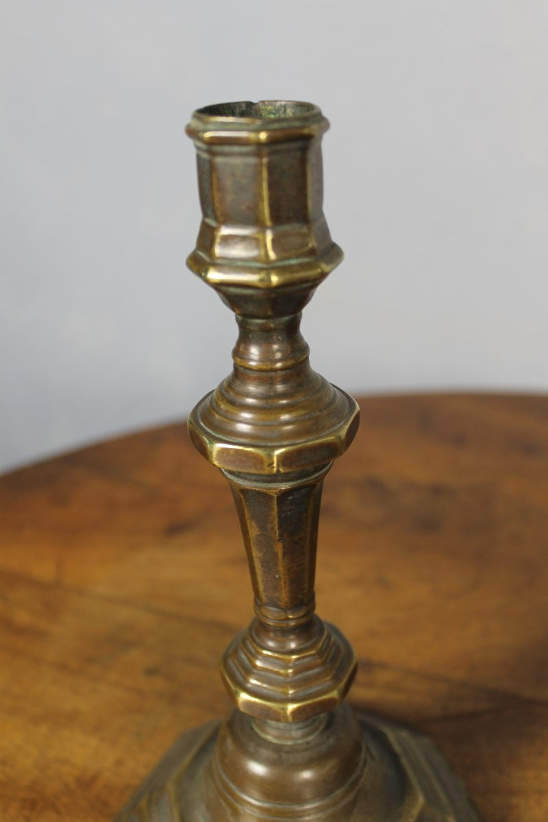 Paire de bougeoirs en bronze étamé de style Louis XIV époque 18ème-photo-3